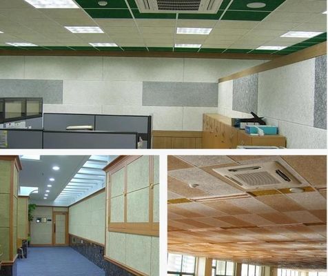 E0 Umweltschonende schwarzgrüne Holzwolle Schallakustische Decke mit Furnier